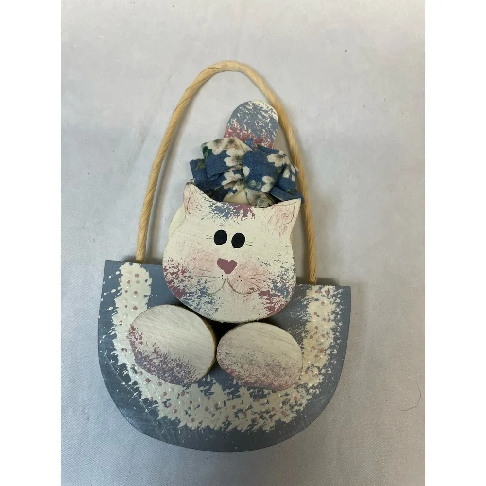 Lot of Handmade Painted Wooden Folk Art Cat Decor